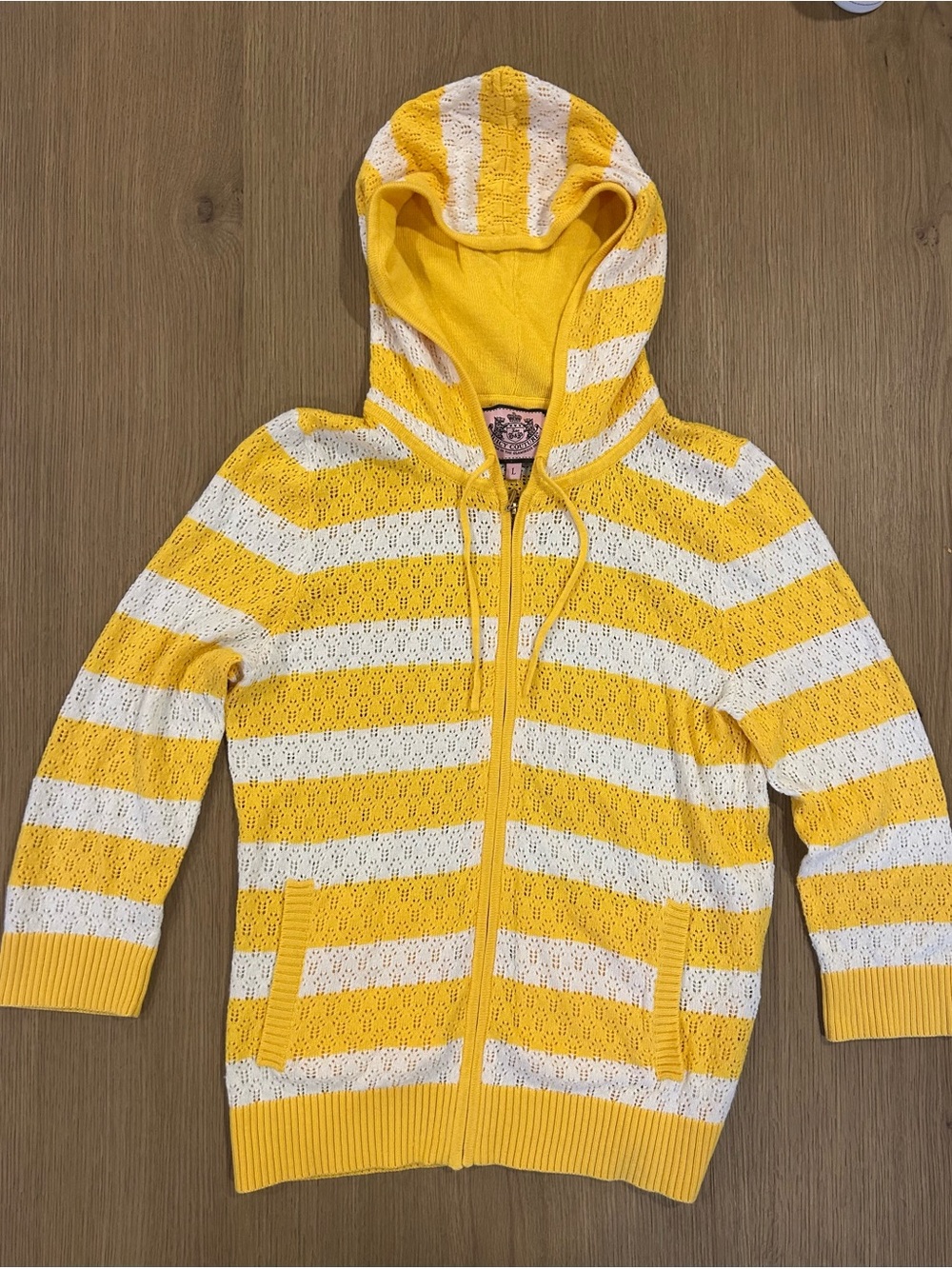 Juicy Couture Yellow & White Striped Knit Zip Hoodie